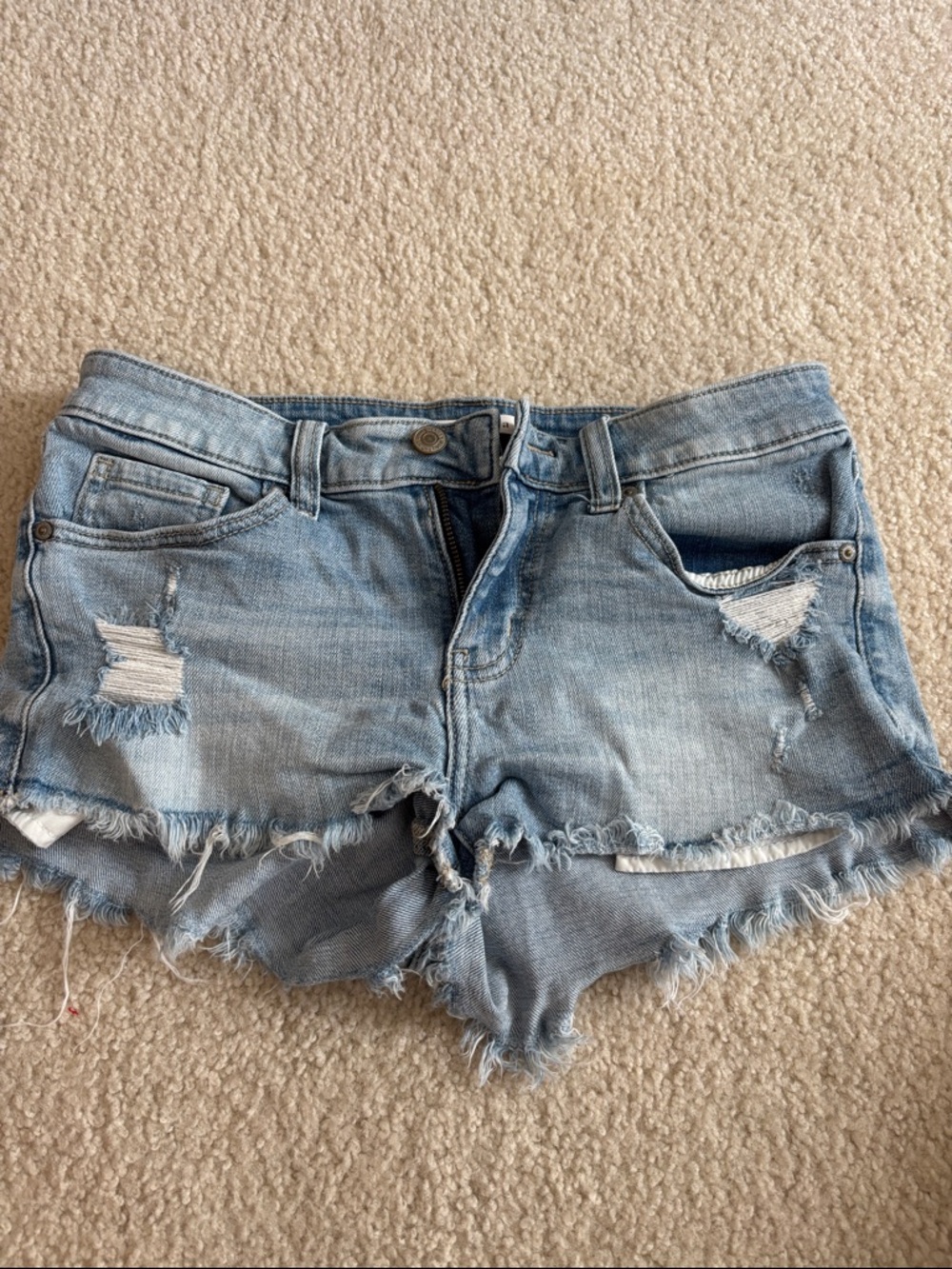 eunina Light Blue Distressed Denim Shorts